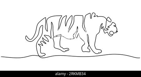 Continuous one line drawing of big Tiger isolated on white background. Stock Vector