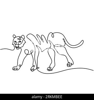 Disegno continuo a una linea di Tiger Running Illustrazione Vettoriale