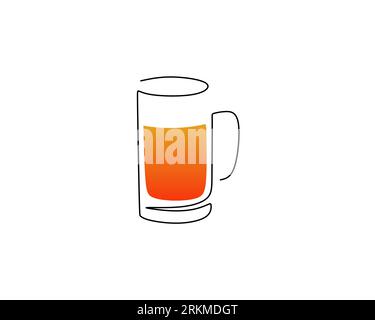 Continuous one single line of beer glass isolated on white background. Stock Vector