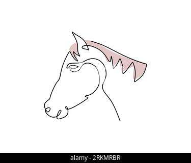 Una singola linea continua di poster della testa di cavallo isolato su sfondo bianco. Illustrazione Vettoriale