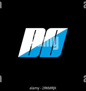 Logo BO Letter su sfondo nero. Iniziali creative BO Letter logo Concept. design bo icon. Icona a forma di lettera bianca e blu su bac nero Illustrazione Vettoriale