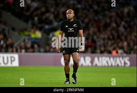 Twickenham, Regno Unito. 25 agosto 2023. Nuova Zelanda V Sud Africa 2023 partita di riscaldamento della Coppa del mondo di rugby per la Qatar Airways Cup. Stadio Twickenham. Twickenham. Mark Telea (nuova Zelanda) durante la partita di riscaldamento della nuova Zelanda V South Africa 2023 Rugby World Cup per la Qatar Airways Cup. Credito: Sport in Pictures/Alamy Live News Foto Stock