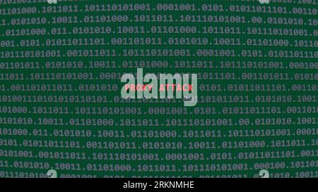 Attacco proxy Cyber Attack. Testo della vulnerabilità in stile ART ascii del sistema binario, codice nella schermata dell'editor. Testo in inglese, testo in inglese Foto Stock