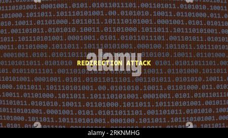 Attacco di reindirizzamento Cyber Attack. Testo della vulnerabilità in stile ART ascii del sistema binario, codice nella schermata dell'editor. Testo in inglese, testo in inglese Foto Stock