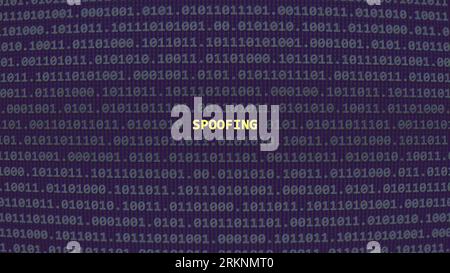 Spoofing Cyber Attack. Testo della vulnerabilità in stile ART ascii del sistema binario, codice nella schermata dell'editor. Testo in inglese, testo in inglese Foto Stock