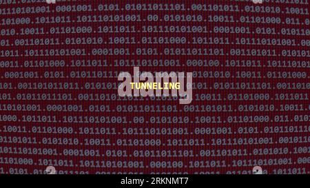 Tunneling Cyber Attack. Testo della vulnerabilità in stile ART ascii del sistema binario, codice nella schermata dell'editor. Testo in inglese, testo in inglese Foto Stock