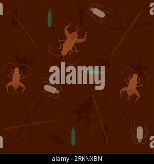 Sfondo con motivo senza cuciture con icone di insetti scarafaggi Vector Illustrazione Vettoriale