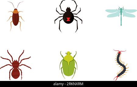 Set di icone di insetti di colore diverso vettore Illustrazione Vettoriale