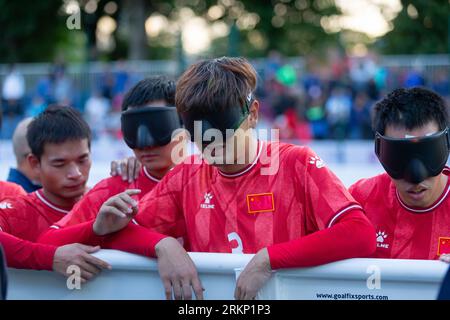 Birmingham, UK. 25th Aug, 2023. Argentina win the IBSA Blind Football World Cup final 2 - 1 on penalties against China at Birmingham University, 25th August, 2023. Chinese team take the defeat honorably. Credit: Peter Lopeman/Alamy Live News Stock Photo