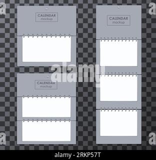 Set realistico di modelli di calendario con legante a spirale vuoti isolati su un'illustrazione vettoriale di sfondo trasparente Illustrazione Vettoriale
