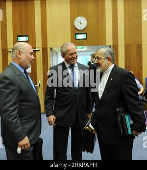 Bildnummer: 57943882  Datum: 30.04.2012  Copyright: imago/Xinhua (120430) -- VIENNA, April 30, 2012 (Xinhua) -- Iran s permanent representative to the International Atomic Energy Agency (IAEA) Ali-Asghar Soltanieh (1st R) talks to other delegates during the First Session of the Preparatory Committee for the 2015 Review Conference of the Parties to the Treaty on the Non-Proliferation of Nuclear Weapons, in Austrian capital Vienna on April 30, 2012. The meeting runs from April 30 to May 11. (Xinhua/Xu Liang) (nxl) AUSTRIA-VIENNA-NUCLEAR-TREATY-MEETING PUBLICATIONxNOTxINxCHN People Politik Atomwa Stock Photo