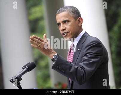 Bildnummer: 58111437  Datum: 15.06.2012  Copyright: imago/Xinhua (120615) -- WASHINGTON, June 15, 2012 (Xinhua) -- U.S. President Barack Obama speaks on immigration in the Rose Garden of the White House in Washington D.C., capital of the United States, June 15, 2012. U.S. Secretary of Homeland Security Janet Napolitano on Friday announced a major immigration policy change that exempts certain young people, who are under the age of thirty and were brought to the United States as young children, from deportation or from entering into deportation proceedings. President Barack Obama hailed the new Stock Photo