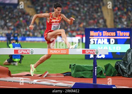 Victor Ruiz (Spagna). 3000 m. SteepleChase finale. Campionati europei di Monaco 2022 Foto Stock