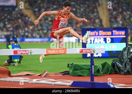 Victor Ruiz (Spagna). 3000 m. SteepleChase finale. Campionati europei di Monaco 2022 Foto Stock