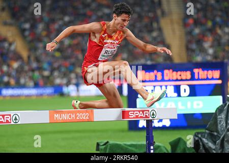 Victor Ruiz (Spagna). 3000 m. SteepleChase finale. Campionati europei di Monaco 2022 Foto Stock