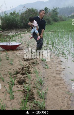 Bildnummer: 58155996  Datum: 27.06.2012  Copyright: imago/Xinhua (120627) -- NANCHANG, June 27, 2012 (Xinhua) -- A man walks through flooded farmland with a child in Qingshan Village of Shuikou Township in Jing an County, east China s Jiangxi Province, June 27, 2012. Torrential rains swept the county and a total of 36,500 have been affected and saw 58 houses toppled by floods, as of 5 p.m. Wednesday. (Xinhua/Zhou Mi) (zkr) CHINA-JING AN-TORRENTIAL RAIN(CN) PUBLICATIONxNOTxINxCHN Gesellschaft Überschwemmung x0x xst premiumd 2012 hoch      58155996 Date 27 06 2012 Copyright Imago XINHUA  Nanchan Stock Photo