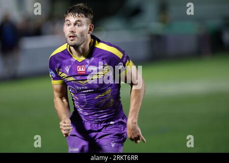 Newcastle, UK. 25th August 2023. Alex Clegg of Newcastle Thunder chases a kick during the BETFRED Championship match between Newcastle Thunder and York City Knights at Kingston Park, Newcastle on Friday 25th August 2023. (Photo: Chris Lishman | MI News) Credit: MI News & Sport /Alamy Live News Stock Photo