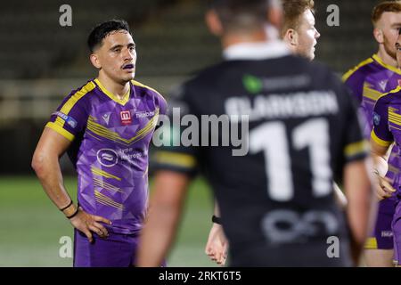 Newcastle, Regno Unito. 25 agosto 2023. Nikau Williams del Newcastle Thunder guarda durante la partita del BETFRED Championship tra Newcastle Thunder e York City Knights a Kingston Park, Newcastle, venerdì 25 agosto 2023. (Foto: Chris Lishman | mi News) crediti: MI News & Sport /Alamy Live News Foto Stock