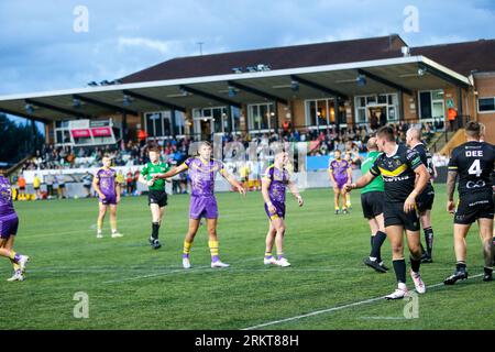 Newcastle, Regno Unito. 25 agosto 2023. Azione da Kingston Park durante la partita del BETFRED Championship tra Newcastle Thunder e York City Knights a Kingston Park, Newcastle, venerdì 25 agosto 2023. (Foto: Chris Lishman | mi News) crediti: MI News & Sport /Alamy Live News Foto Stock