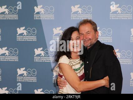 Bildnummer: 58412432  Datum: 31.08.2012  Copyright: imago/Xinhua Cast members of Austrian, French and German film PARADIES: GLAUBE Austrian actress Maria Hofstatter (L) and Austrian-Egyptian actor Nabil Saleh pose for photos during a photocall at the 69th Venice Film Festival, in Venice, Italy, Aug. 31, 2012. The movie is presented in the official competition Venezia 69 at the festival which runs from Aug. 29 to Sep. 8. (Xinhua/Gao Jing) ITALY-VENICE-FILM FESTIVAL-PARADIES: GLAUBE-PHOTOCALL PUBLICATIONxNOTxINxCHN Kultur Entertainment People Film 69. Internationale Filmfestspiele Venedig Photoc Stock Photo
