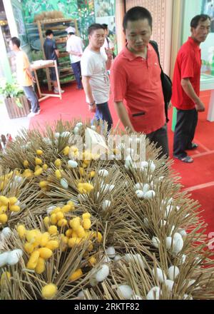 Bildnummer: 58463719  Datum: 12.09.2012  Copyright: imago/Xinhua (120912) -- SHANGHAI, Sept. 12, 2012 (Xinhua) -- Visitors look at the silkworm cocoons at a cultural show in Yuyuan Garden in Shanghai, east China, Sept. 12, 2012. A cultural show featuring the progress of silk making was held in Yuyuan Garden in Shanghai on Tuesday to show the history and tradition of Chinese silk making techniques. (Xinhua/Liu Ying) (zhs) CHINA-SHANGHAI-YUYUAN GARDEN-CULTURE SHOW (CN) PUBLICATIONxNOTxINxCHN Wirtschaft Ausstellung Seide x0x xmb 2012 hoch      58463719 Date 12 09 2012 Copyright Imago XINHUA  Shan Stock Photo