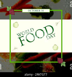 Composite of october 16 and world food day text with various fresh vegetables in water Stock Photo