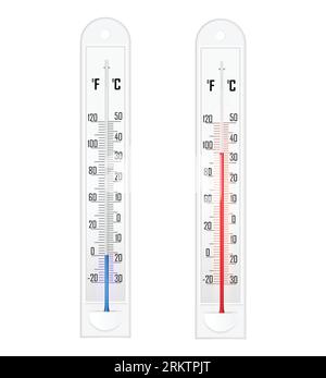 Vertical weather forecast mock up with celsius and fahrenheit scales realistic set isolated on white background vector illustration Stock Vector