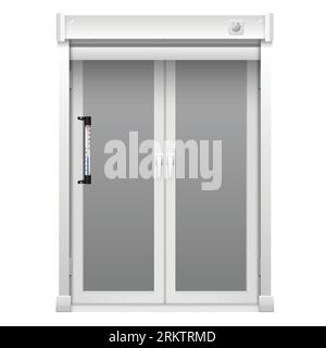 Finestra moderna con tapparelle e termometro fissati al telaio dall'esterno realistica illustrazione vettoriale Illustrazione Vettoriale