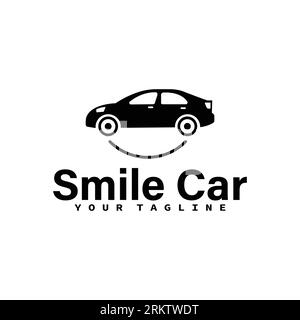 Happy Car Logo Design. Smile car vector logo design template. Car face in circle. Funny logotype design Illustrazione Vettoriale