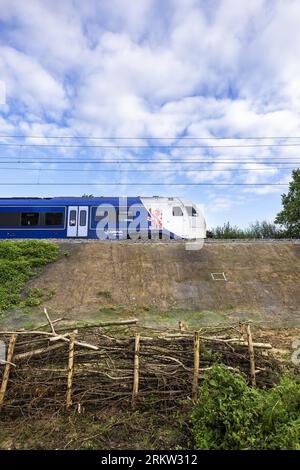 VOERENDAAL - un treno arriva sul binario tra Heerlen e Valkenburg dove ProRail ha rimosso un set di tasso. I castelli si trovavano nell'argine ferroviario e minacciavano di rendere instabile la ferrovia. A causa del lavoro, nessun treno ha corso sul percorso per quasi un mese. ANP MARCEL VAN HOORN paesi bassi Out - belgio Out credito: ANP/Alamy Live News Foto Stock