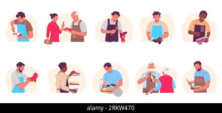 Shoe repair flat icon set men clean shoes mend soles sew and glue vector illustration Illustrazione Vettoriale