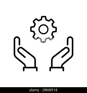 Skill ability icon. Skilled employee. Gear and hand symbol of talents abilities. Leadership capability, competency outline style. Editable stroke Vect Stock Vector