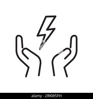save energy icon, control electricity power, hand saving consumption, thin line symbol on white background - editable stroke vector illustration Stock Vector