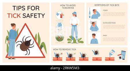 Insects infographic set with ticks bites symbols flat vector illustration Stock Vector