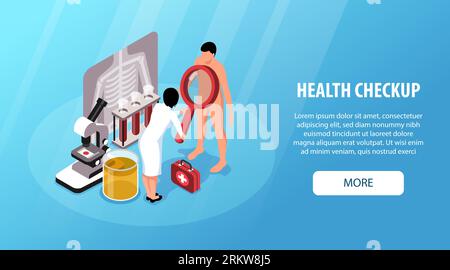 Medical health checkup horizontal banner template with laboratory equipment and characters of doctor and patient vector illustration Stock Vector