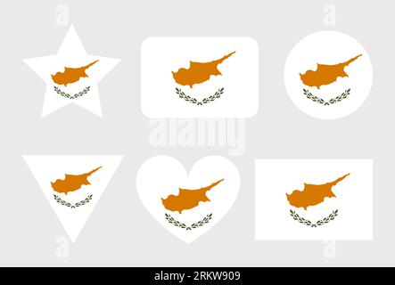 Icone vettoriali della bandiera di Cipro insieme di illustrazioni a forma di cuore, stella, cerchio e mappa Illustrazione Vettoriale