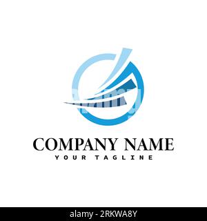 Modello logo vettore icona cerchio astratto Swoosh blu Illustrazione Vettoriale