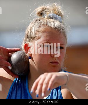 Budapest, Hungary. 26th Aug, 2023. Emilia Kangas of Finland competes during the Women's Shot Put Qualification at the World Athletics Championships in Budapest, Hungary, Aug. 26, 2023. Credit: Wang Lili/Xinhua/Alamy Live News Stock Photo