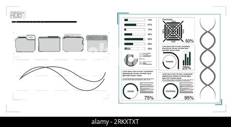 Display digitale futuristico, cornice futura tecnologia hud. Barre delle caselle informative, set di modelli di layout di cornici moderne digitali, didascalie per Illustrazione Vettoriale