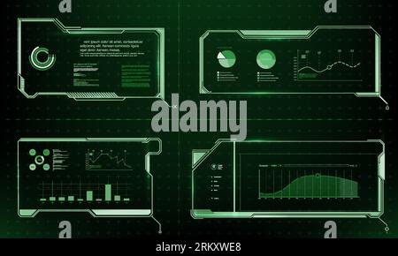 Display digitale futuristico, cornice futura tecnologia hud. Barre delle caselle informative, set di modelli di layout di cornici moderne digitali, didascalie per Illustrazione Vettoriale
