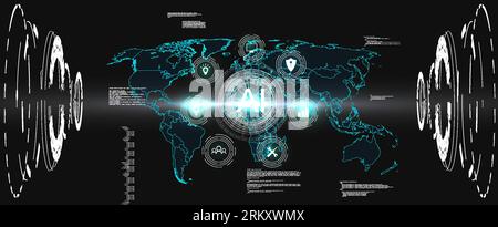 Collezione hi-tech digitale Sky-fi in stile HUD. Podio teletrasporto Magic Circle. GUI, proiettore per realtà virtuale con interfaccia utente. Tecnologia olografica astratta. Vettore Illustrazione Vettoriale