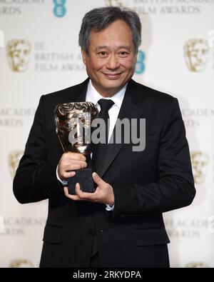 130211 -- LONDON, Feb. 11, 2013 Xinhua -- Director Ang Lee, receiving the Best Cinematography award on behalf of Claudio Miranda, poses in the Press Room of the BAFTA British Academy Film Awards 2013 at the Royal Opera House in London, Britain, on Feb.10, 2013. Xinhua/Wang Lilictt BRITAIN-LONDON-FILM-BAFTA-AWARDS 2013 PUBLICATIONxNOTxINxCHN Stock Photo