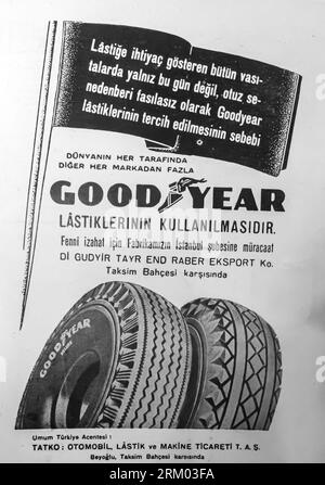 Annuncio Goodyear Tires sulla rivista turca 1946 Foto Stock