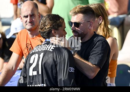 Monchengladbach, Germany. 26th Aug, 2023. Belgium's goalkeeper Aisling D'hooghe pictured after a hockey game between Belgian national team Red Panthers and The Netherlands, Saturday 26 August 2023 in Monchengladbach, Germany, the final of the women's European championships hockey. The EuroHockey championships 2023 take place from 18 August to 27 August 2023. BELGA PHOTO DIRK WAEM Credit: Belga News Agency/Alamy Live News Stock Photo