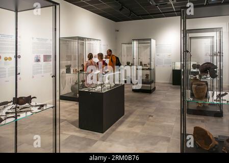 Musée du Malgré-Tout, museo di archeologia/archeologia da Neanderthal all'epoca gallo-romana a Treignes, Namur, Vallonia, Belgio Foto Stock