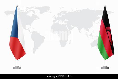 Repubblica Ceca e Malawi bandiere per un incontro ufficiale sullo sfondo della mappa mondiale. Illustrazione Vettoriale