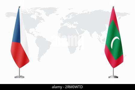 Repubblica Ceca e Maldive bandiere per un incontro ufficiale sullo sfondo della mappa mondiale. Illustrazione Vettoriale