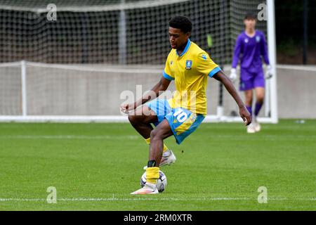 Swansea, Galles. 26 agosto 2023. Bruno Fernandes di Sheffield Wednesday durante la partita Under 18 Professional Development League tra Swansea City e Sheffield Wednesday alla Swansea City Academy di Swansea, Galles, Regno Unito, il 26 agosto 2023. Crediti: Duncan Thomas/Majestic Media/Alamy Live News. Foto Stock