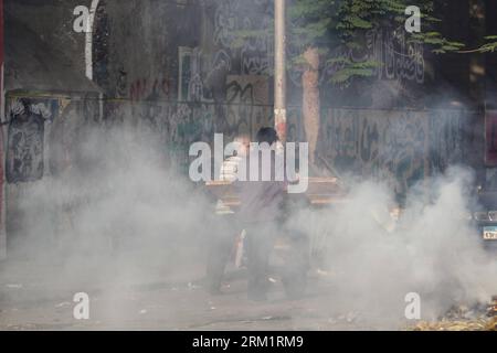 Bildnummer: 59623684 Datum: 09.05.2013 Copyright: imago/Xinhua (130509) -- CAIRO, 9 maggio 2013 (Xinhua) -- i cittadini egiziani attraversano il fumo di gas lacrimogeni sparato dalla polizia antisommossa dopo che alcuni manifestanti hanno bloccato la via Muhammad Mahmoud che porta al ministero degli interni vicino a piazza Tahrir dopo che un tribunale egiziano ha condannato alcuni manifestanti accusati di irruzione nel palazzo presidenziale a 15 giorni in attesa di indagini e sentenza finale, al Cairo, 9 maggio 2013. (Xinhua/Amru Salahuddien) EGITTO-CAIRO-DISREST PUBLICATIONxNOTxINxCHN Politik Demo Protest xas x0x 2013 quer premiumd 59623684 Data 0 Foto Stock