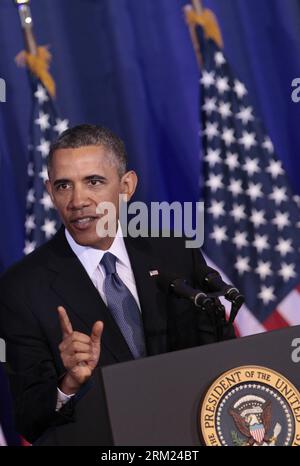 Bildnummer: 59686748  Datum: 23.05.2013  Copyright: imago/Xinhua (130523) -- WASHINGTON D.C., May 23, 2013 (Xinhua) -- U.S. President Barack Obama deliveries a speech at the National Defence University in Washington D.C. on May 23, 2013. Obama on Thursday sought to redefine his administration s counterterrorism policies, announcing new guidelines codifying controversial drone strikes against militant targets, while renewing his pledge to close the Guantanamo Bay military detention facility. (Xinhua/Fang Zhe) US-WASHINGTON-OBAMA-TERROR PUBLICATIONxNOTxINxCHN People xcb x0x 2013 hoch premiumd Stock Photo